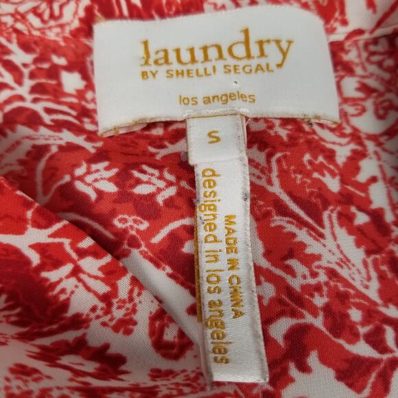 Laundry Shelli Segal Blouse Red White Pleated Light Silky Feel  Size S - Picture 6 of 6